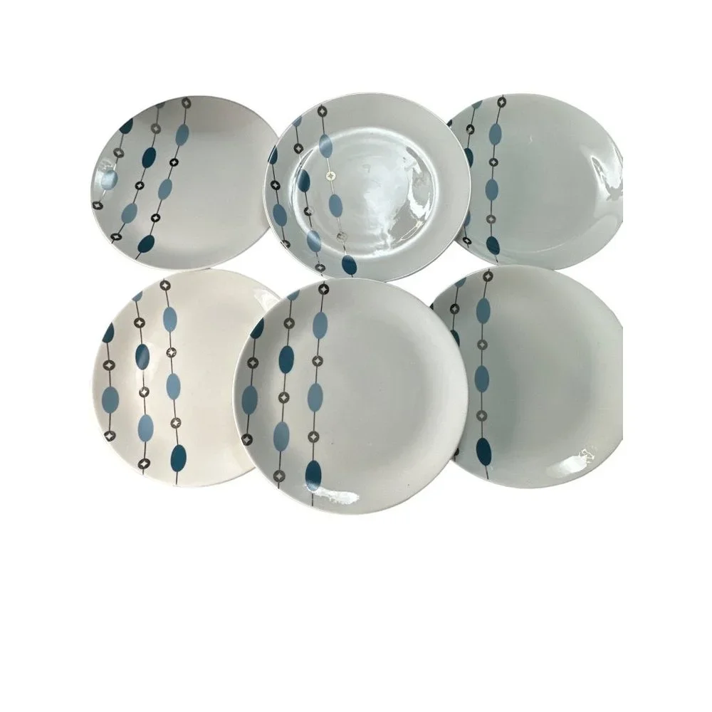 Set of 6 Pier 1 Porcelain Blue Beaded Garland 7.75 inch Plates FLAW